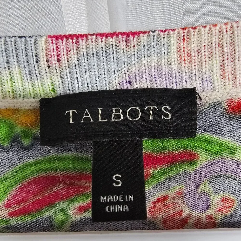 Talbots Cardigan Red Purple Knit Goth Floral Boho Retro Grunge S - Picture 9 of 11